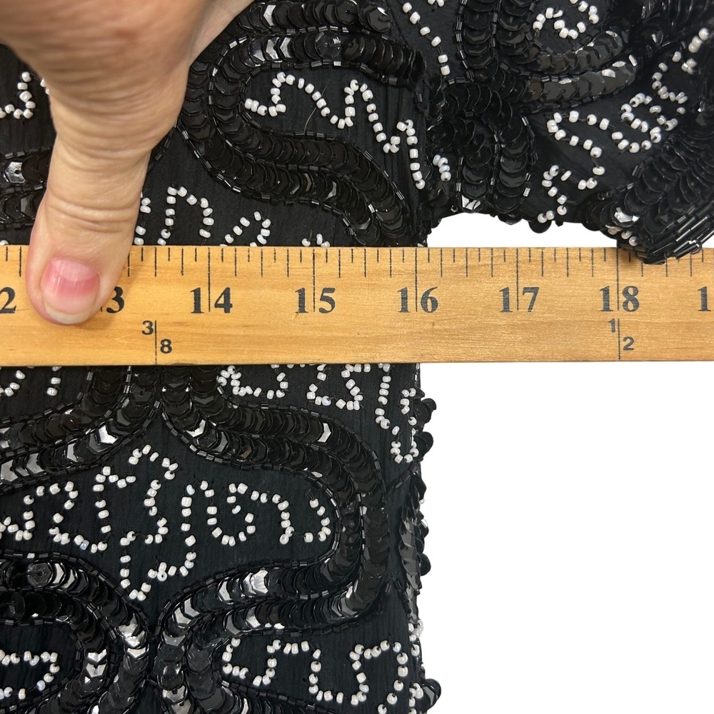 Adrianna Papell Evening Dress Womens 4 Black Sequin Beaded Keyhole Back Cocktail - Picture 6 of 12